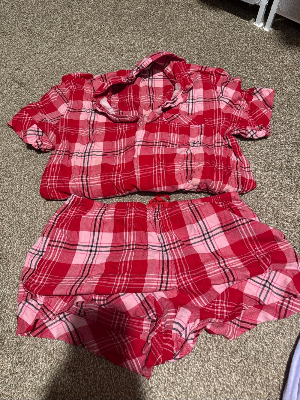 Victoria's Secret Red and Pink Plaid Short Pajama Set
